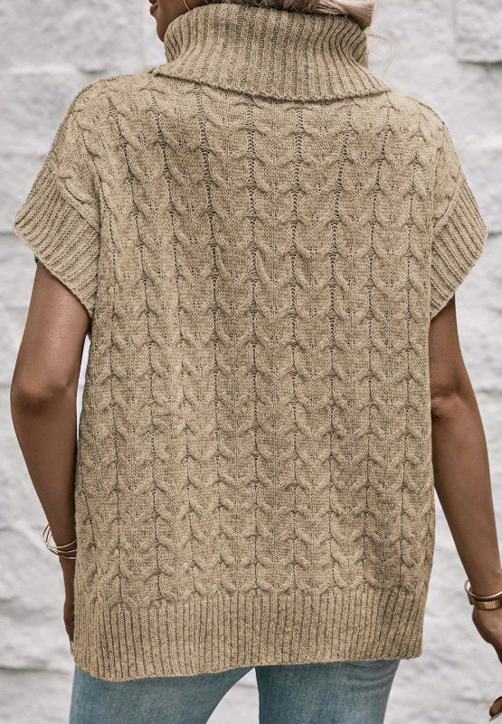 Cable Knit Turtleneck Short Sleeve Sweater