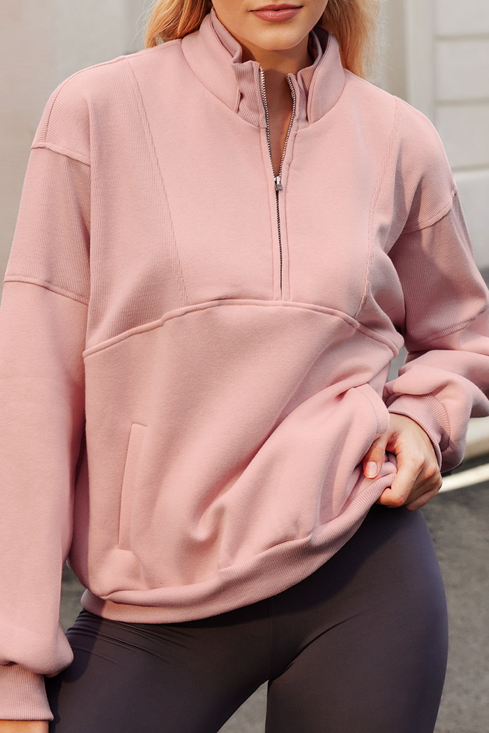 Half Zip Drop Shoulder Long Sleeve Sweatshirt