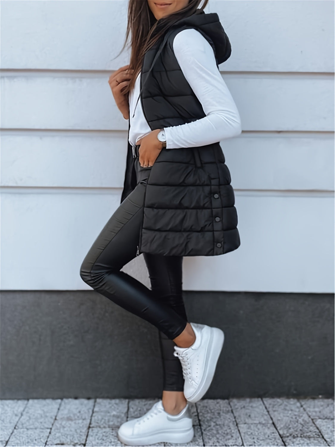 Plus Size Zip Up Hooded Vest Coat