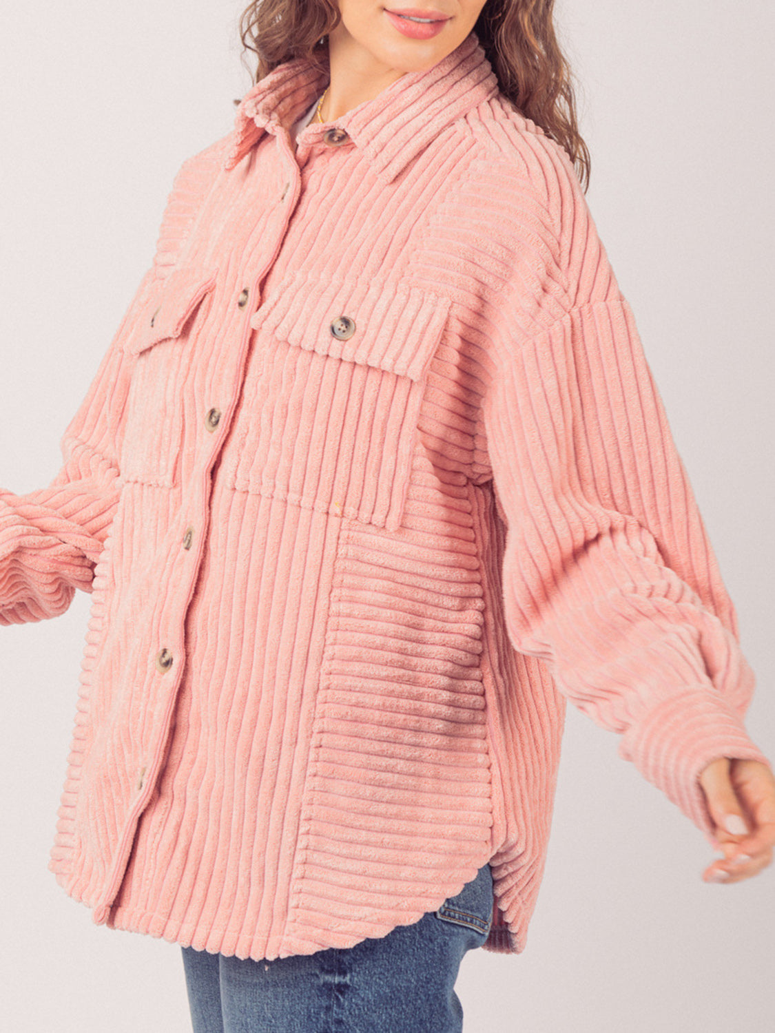 Button Up Long Sleeve Corduroy Jacket