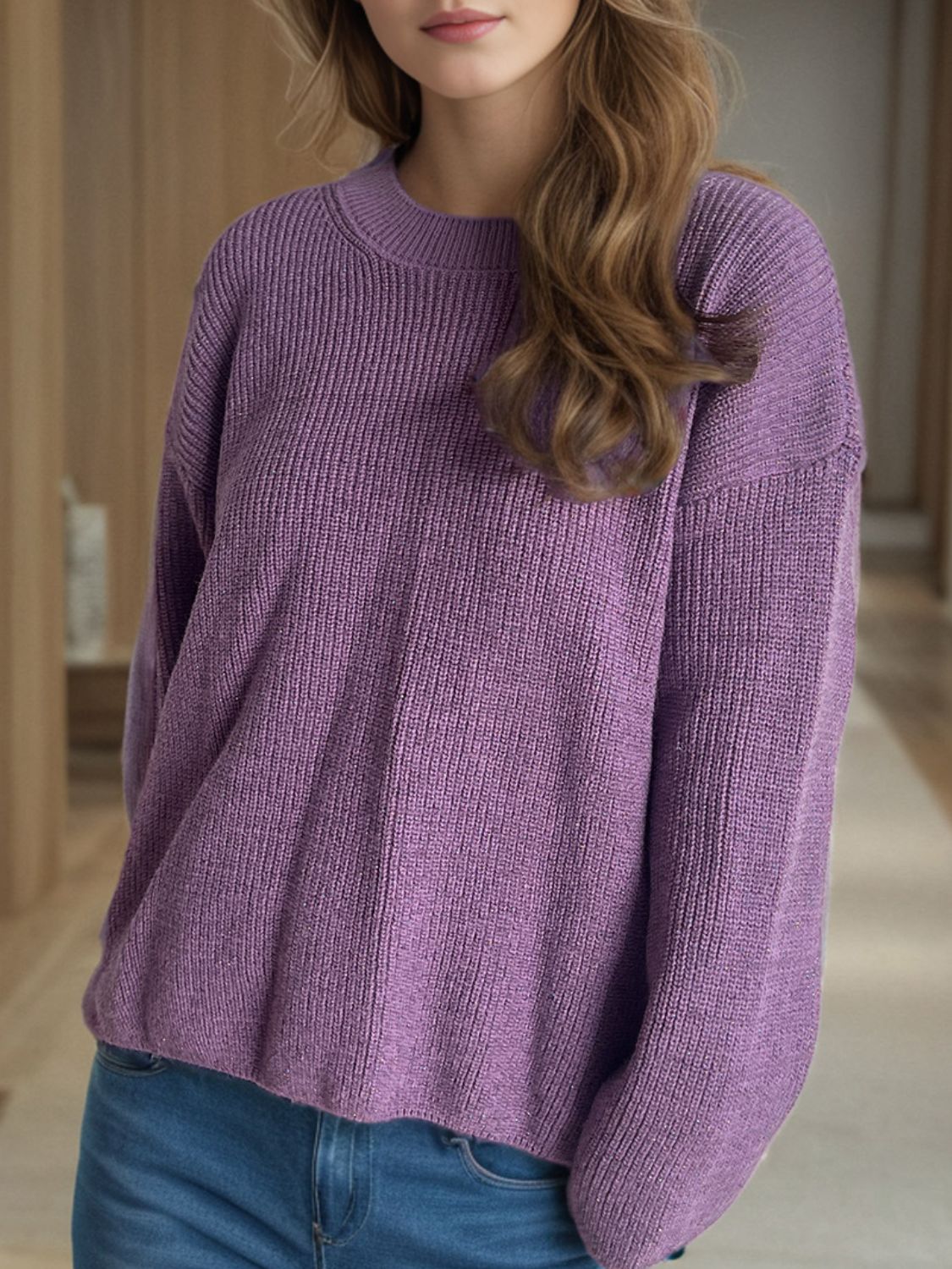 Solid Color Round Neck Long Sleeve Sweater