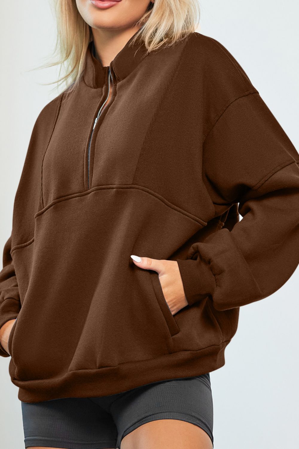 Half Zip Drop Shoulder Long Sleeve Sweatshirt