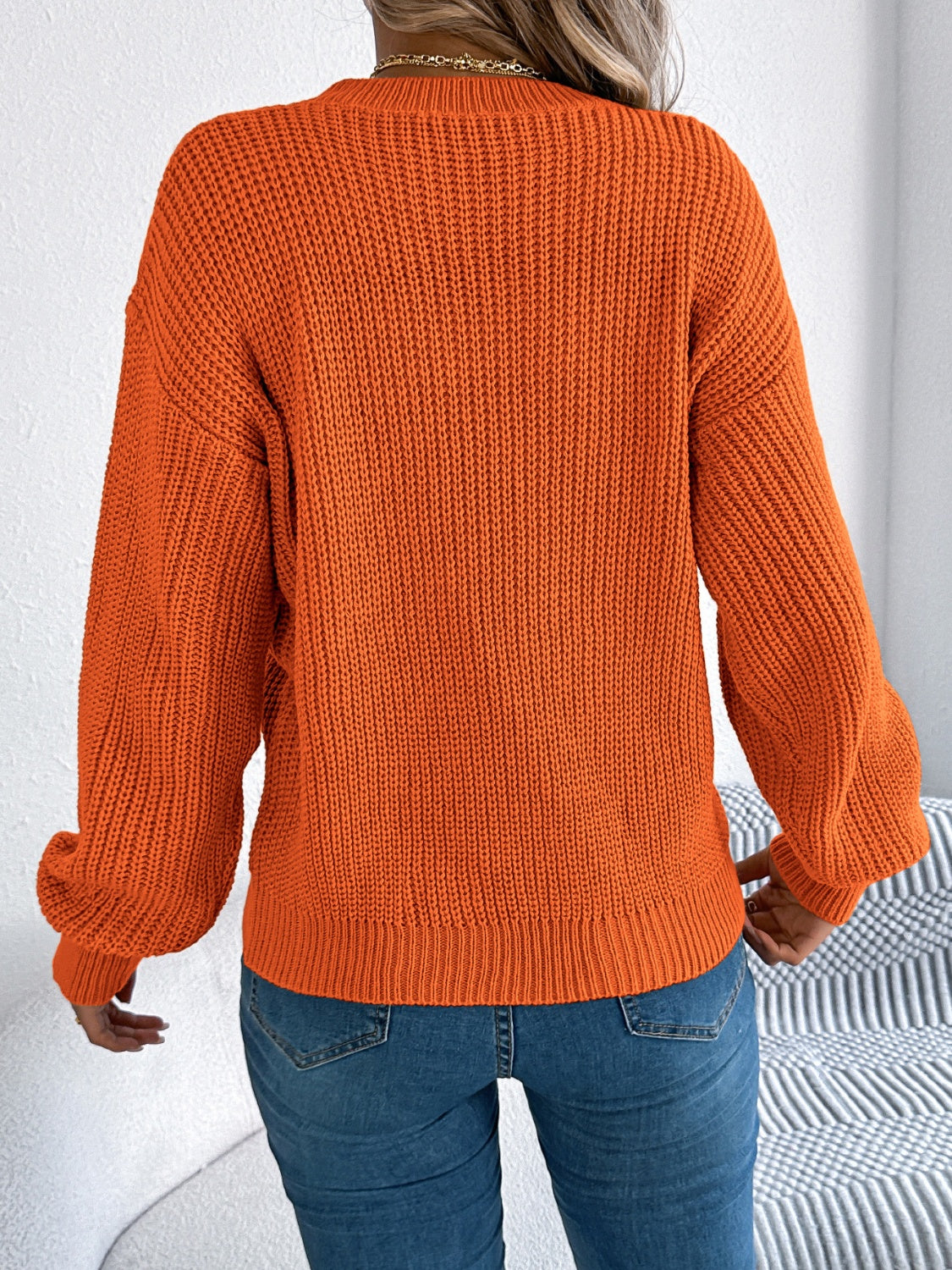 Openwork Round Neck Long Sleeve Sweater