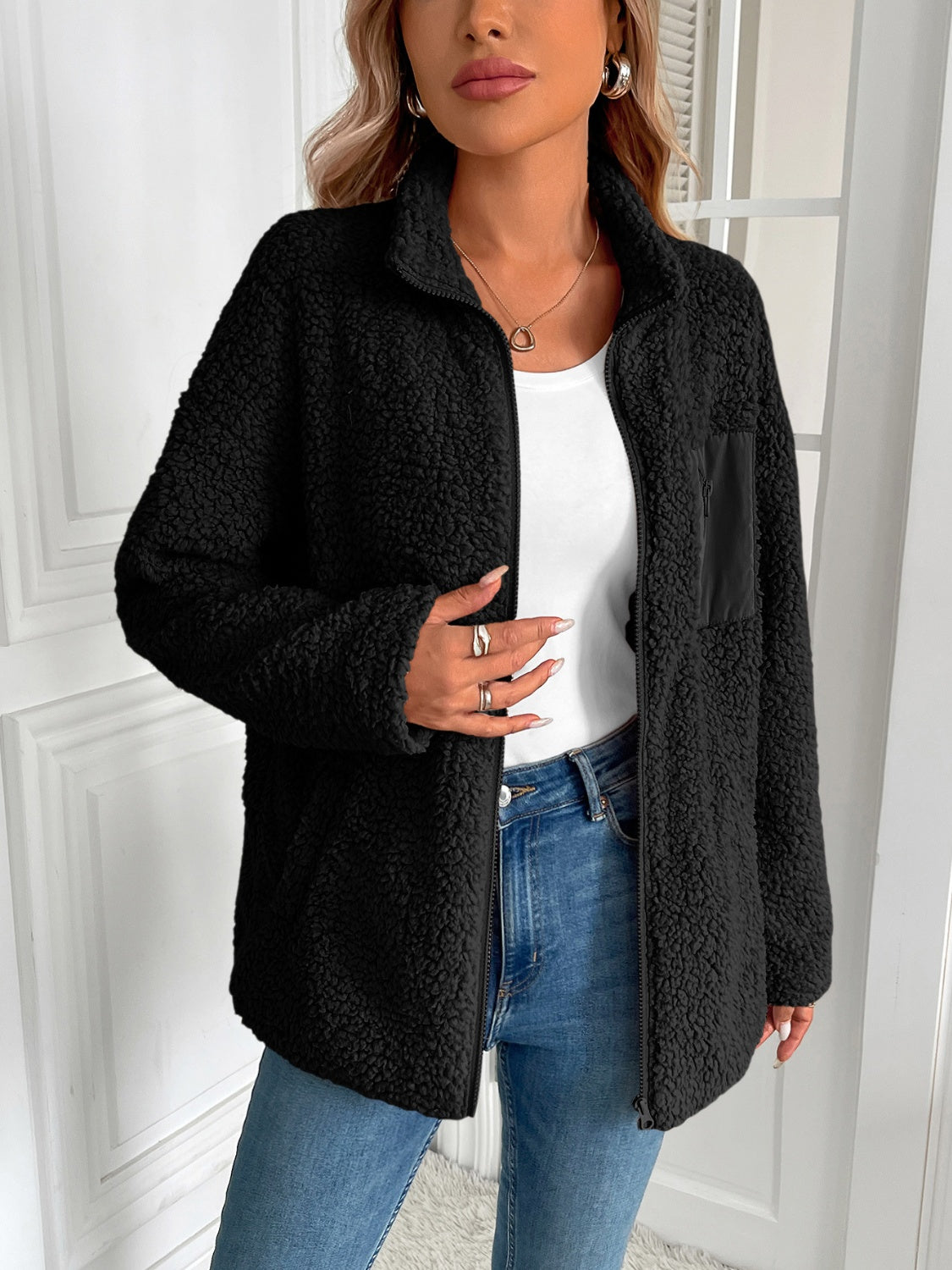 Ivy Lane Zip Up Long Sleeve Fuzzy Jacket