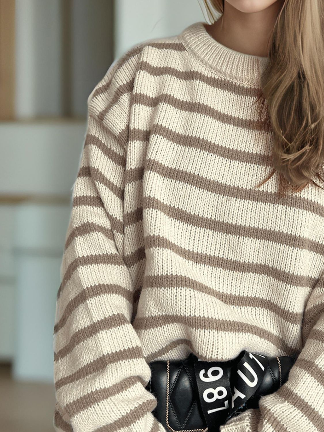 Striped Round Neck Long Sleeve Sweater