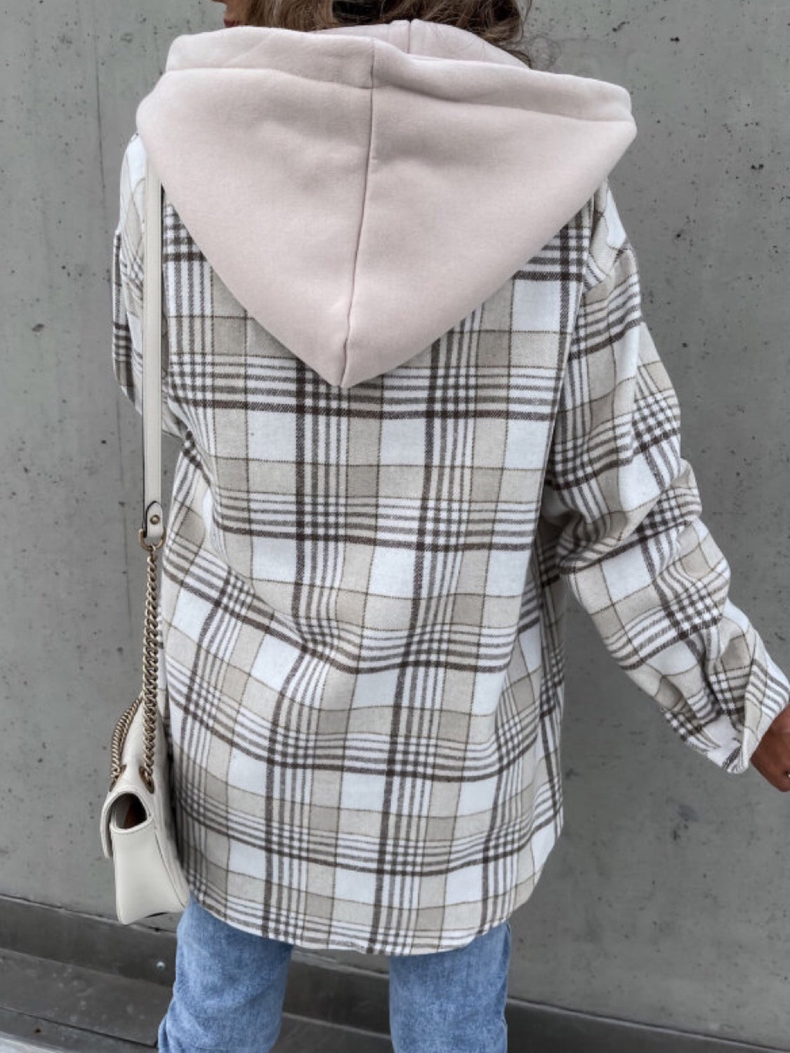 Plaid Button Up Jacket with Removable Hood